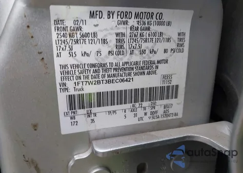 2011 Ford F-250 Xlt z USA, uszkodzony, nr VIN 1FT7W2BT3BEC06421